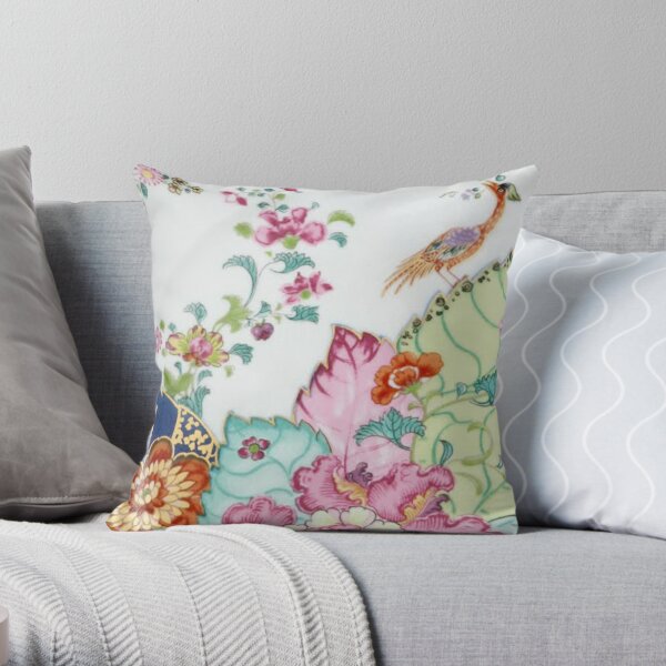Vintage chinoiserie porcelain Asian crane and flowers antique floral china pattern print Throw Pillow