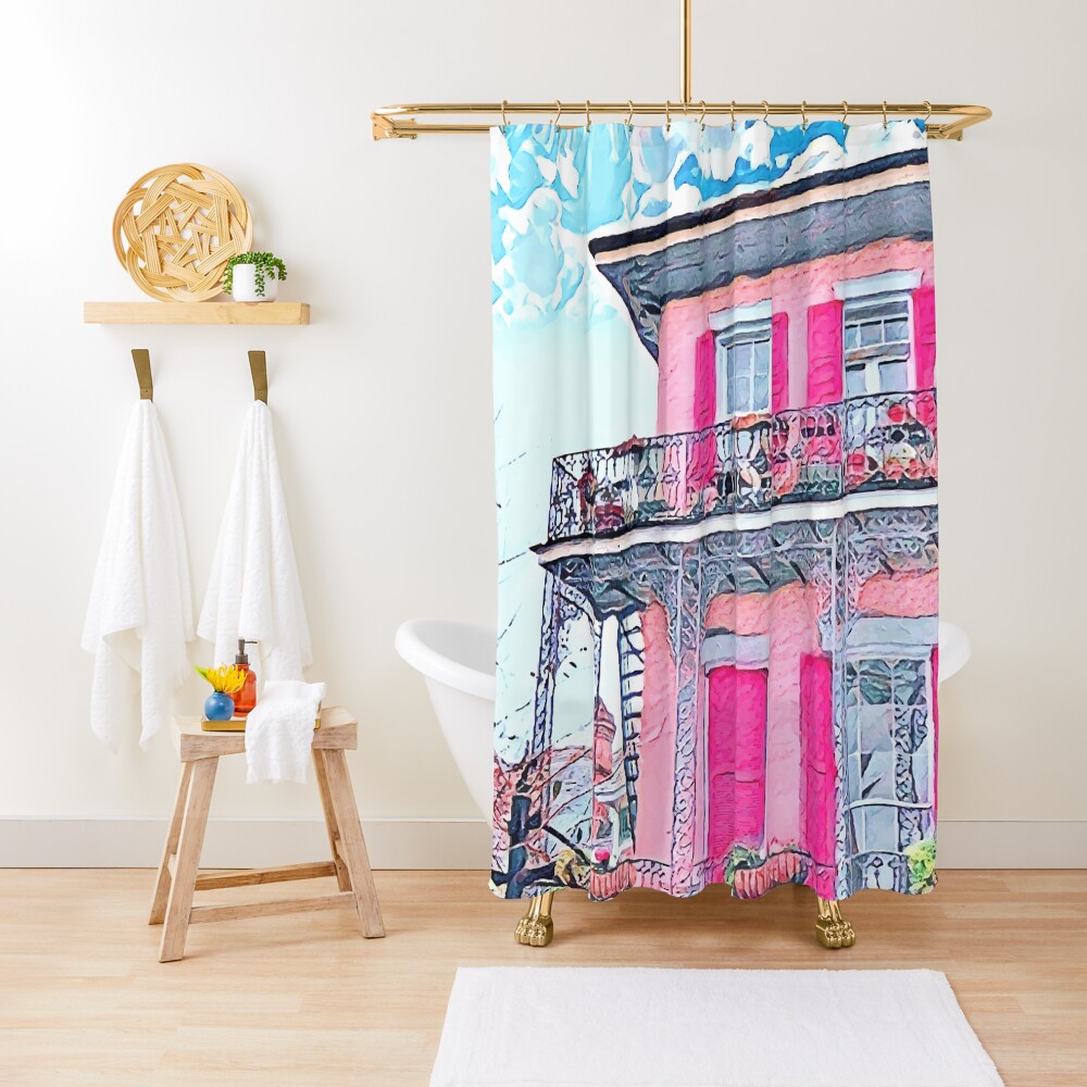 "Watercolor Pink New Orleans French Quarter Nola Home" Shower Curtain