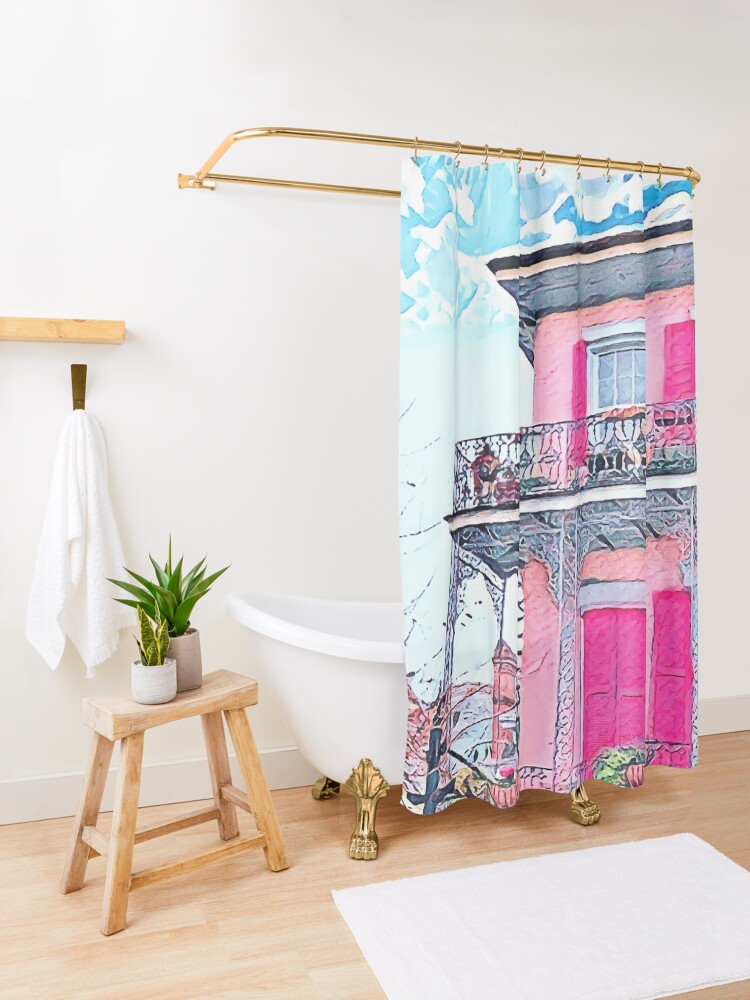 "Watercolor Pink New Orleans French Quarter Nola Home" Shower Curtain