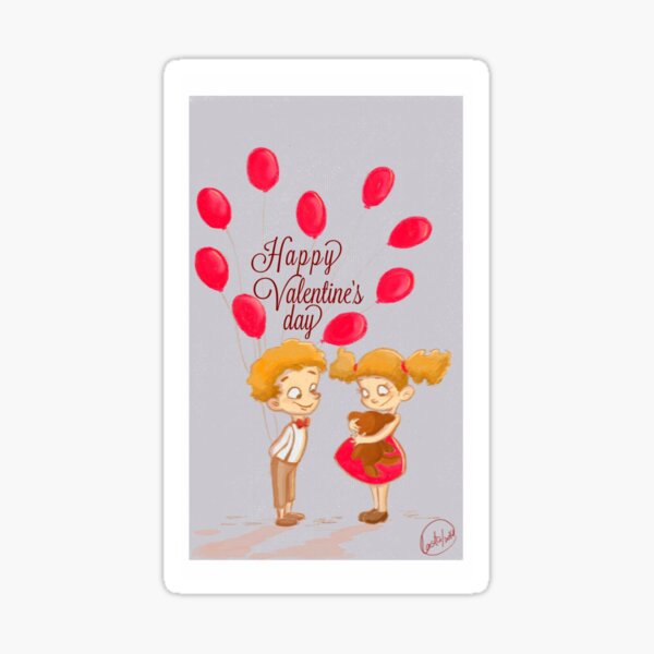 Valentines day date card retro cartoon illustration Sticker