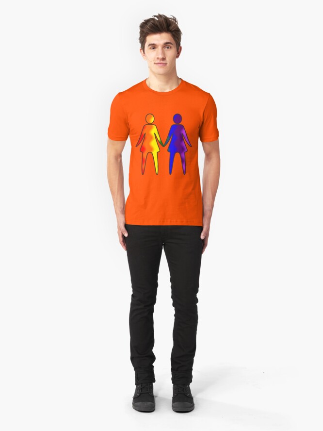 Alternate view of Wavy Rainbow Lesbian Couple #LGBT #Pride Slim Fit T-Shirt