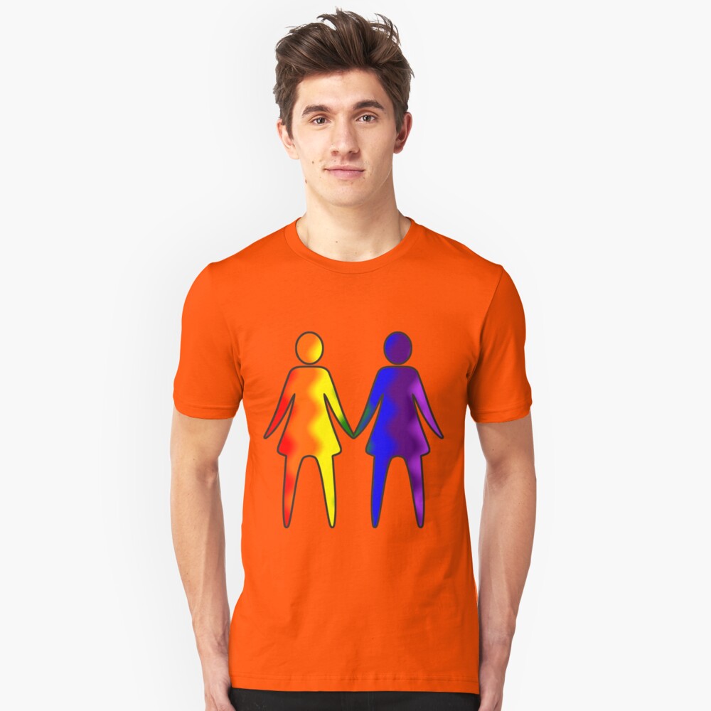 Wavy Rainbow Lesbian Couple #LGBT #Pride Slim Fit T-Shirt