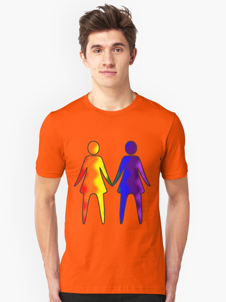 Alternate view of Wavy Rainbow Lesbian Couple #LGBT #Pride Slim Fit T-Shirt