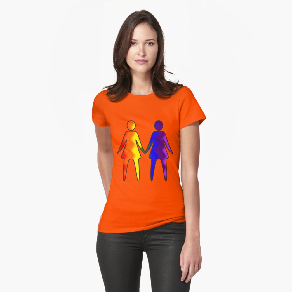 Wavy Rainbow Lesbian Couple #LGBT #Pride Fitted T-Shirt