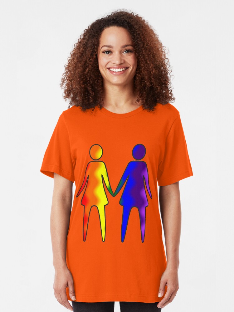 Alternate view of Wavy Rainbow Lesbian Couple #LGBT #Pride Slim Fit T-Shirt