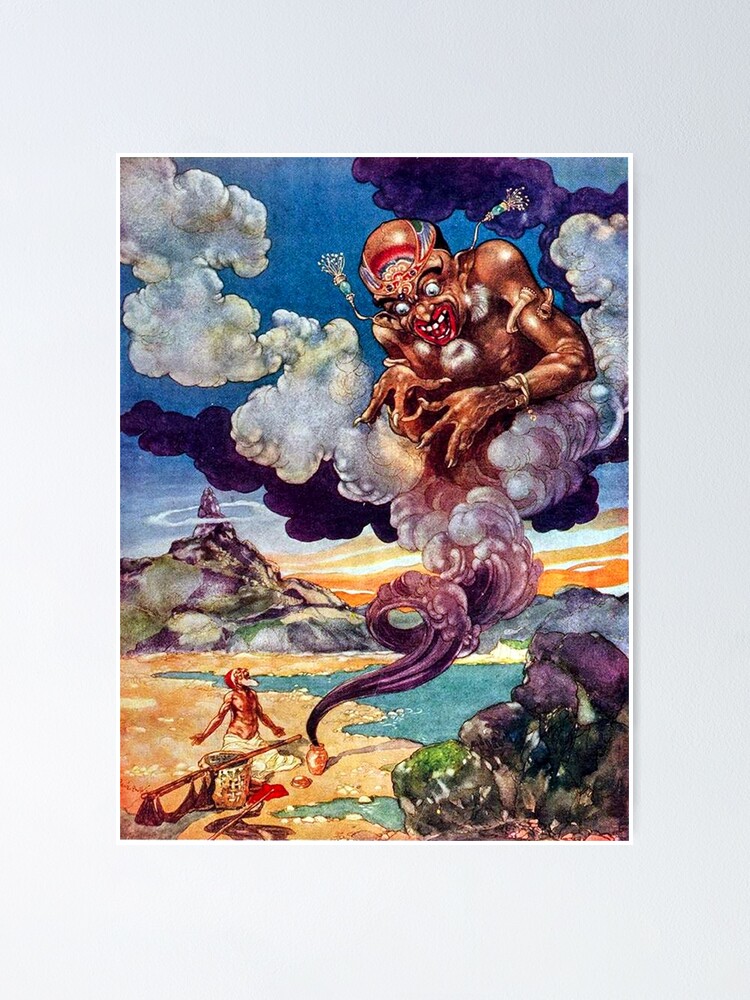 The Fisherman And The Genie Arabian Nights Rene Bull Poster By Forgottenbeauty Redbubble