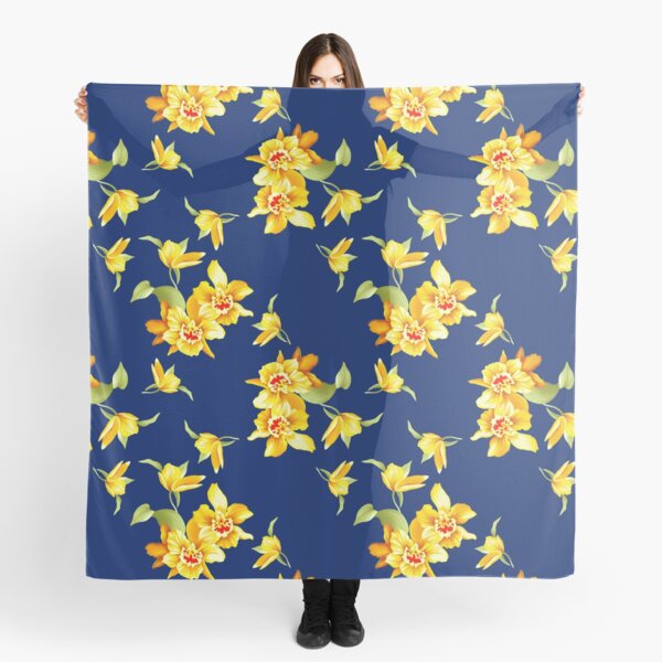 Yellow Daffodils on Blue Scarf