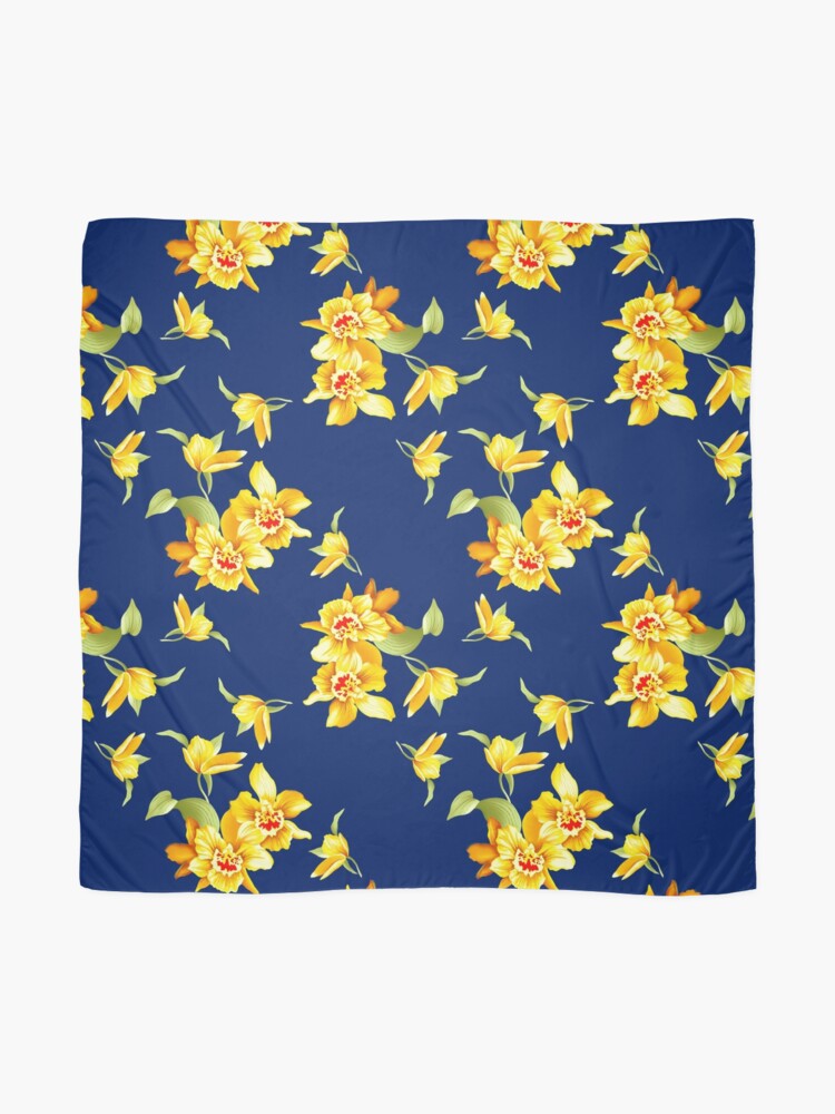 Alternate view of Yellow Daffodils on Blue Scarf