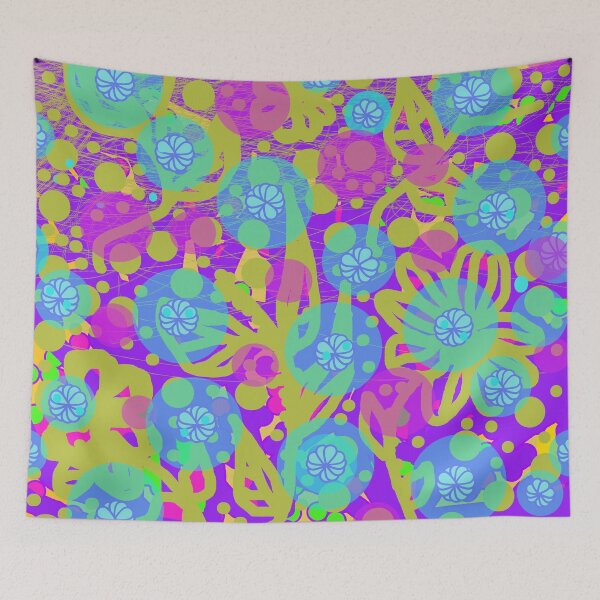 Item preview, Tropicana 3. A bright, floral summery design in lime, purple, pink and blue.  designed and sold by innerspectrum.