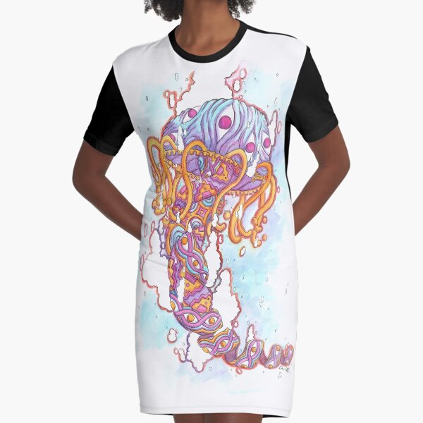 Cosmic Jellyfish - Psychedelic Watercolor Painting Graphic T-Shirt Dress