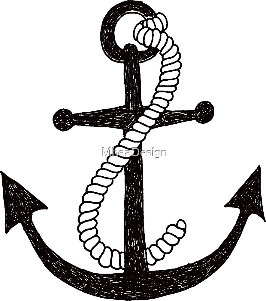 "Anchor with rope rough, scribbly and hand drawn" by MheaDesign