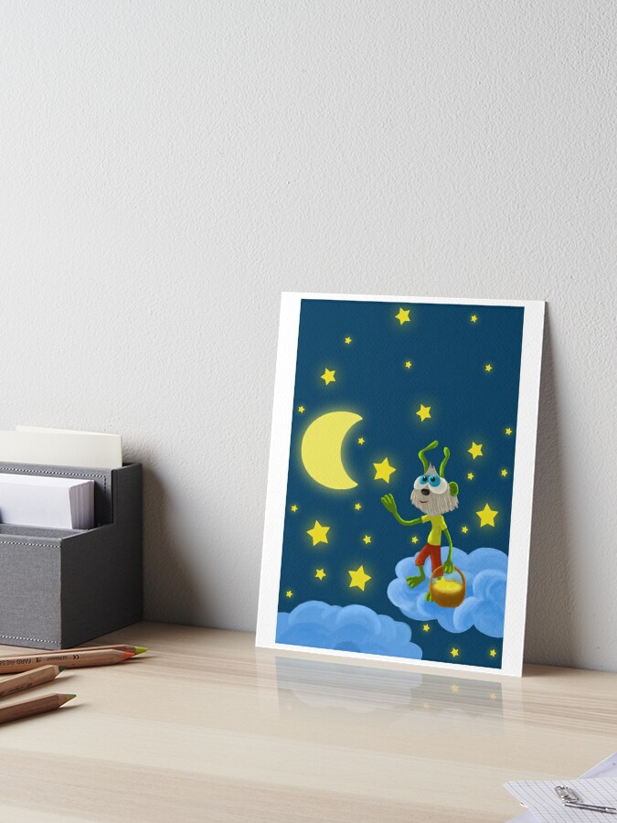 Regelmæssighed i går Andrew Halliday Funny Cartoon Golden Moon Fairy Tale Silvan, Brownie on a cloud Collecting  Stars " Art Board Print for Sale by Wisepublisher | Redbubble