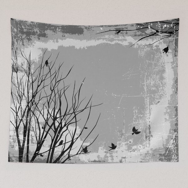 Item preview, Trees and birds grayscale monochrome illustration designed and sold by Pointit.