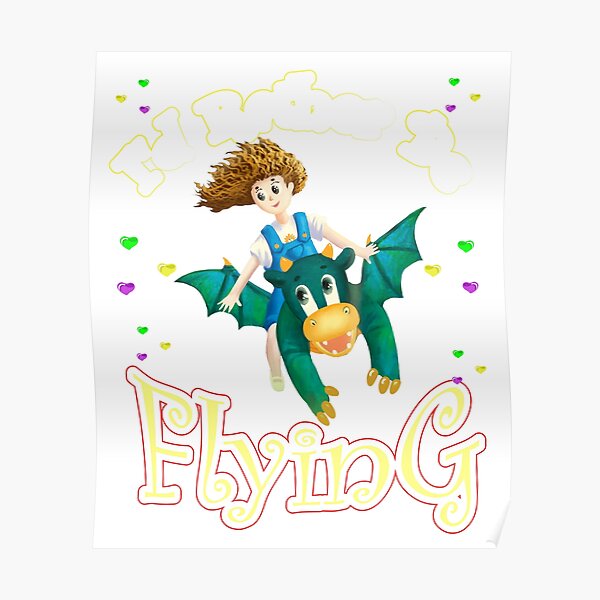Copy of Girl Flying Magical Dinosaur Poster