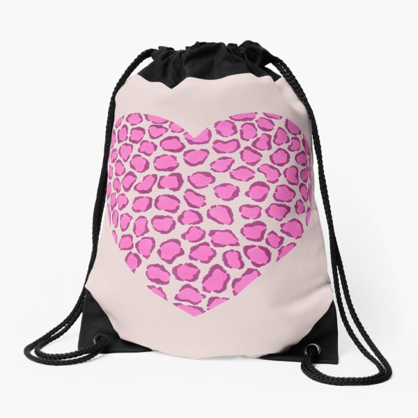 Pink and Purple Leopard Print Heart Drawstring Bag