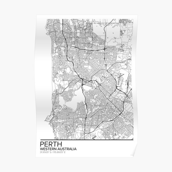 Perth map poster print wall art, Western Australia gift printable, Home and Nursery, Modern map decor for office, Map Art, Map Gifts Poster