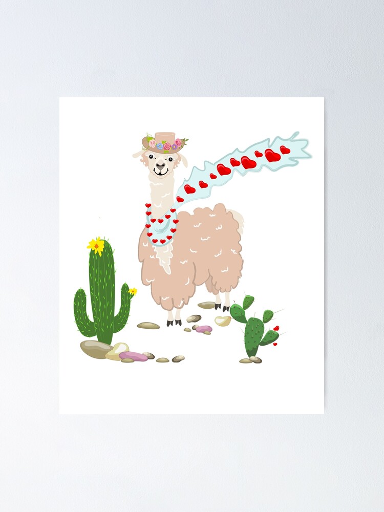 Cute Llama With Scarf & Cactus | Llama Lover Gift & T-Shirt Cute Llama With Scarf & Cactus | Llama Lover Gift & T-Shirt