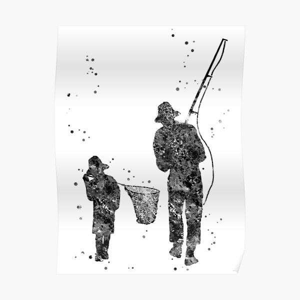 Poster Pequeno Companero De Pesca De Papa Pescador Padre E Hijo Pescando De Rosaliartbook Redbubble