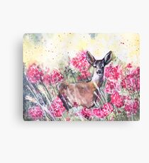 Like a Deer Pants for the Water- Original Watercolor Deer in Flower Field design Canvas Print