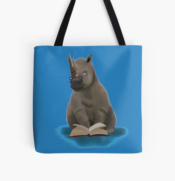 Reading rhino All Over Print Tote Bag