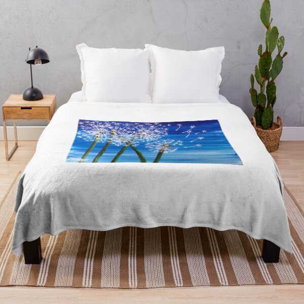 Acrylic painting of a dandelions seed head Throw Blanket