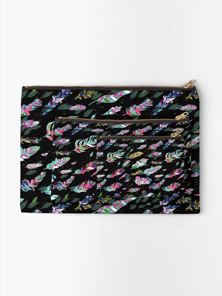 Alternate view of Bold flowing feathers Zipper Pouch