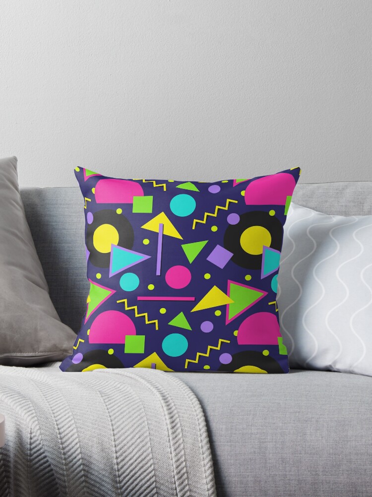 90s Throw Pillow Cushion Case Pack of 4, Geometric Pattern in Retro Style Round Half Moon Triangle Shapes Artwork, Modern Accent Double-Sided Print, 4