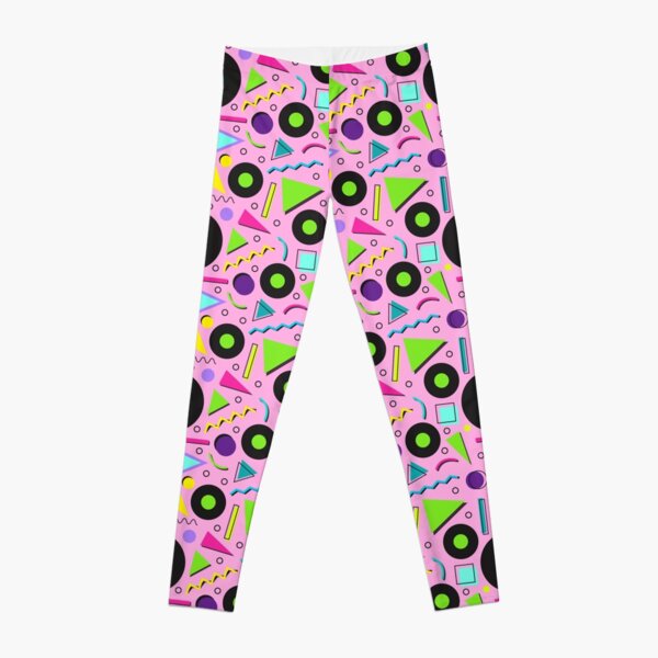 80s Theme Neon Shapes Memphis Style Pattern Leggings for Sale by