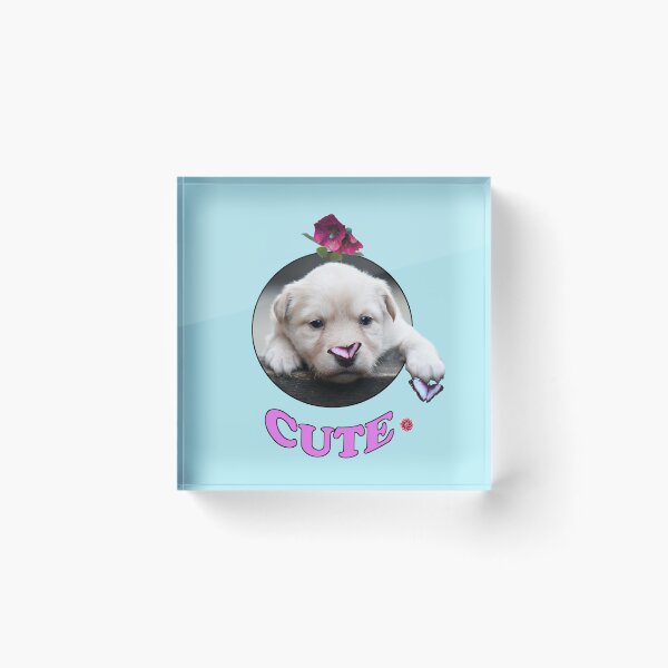 Item preview, Puppy playing with Butterflies and a Flower. With Text CUTE. designed and sold by MindTravel.
