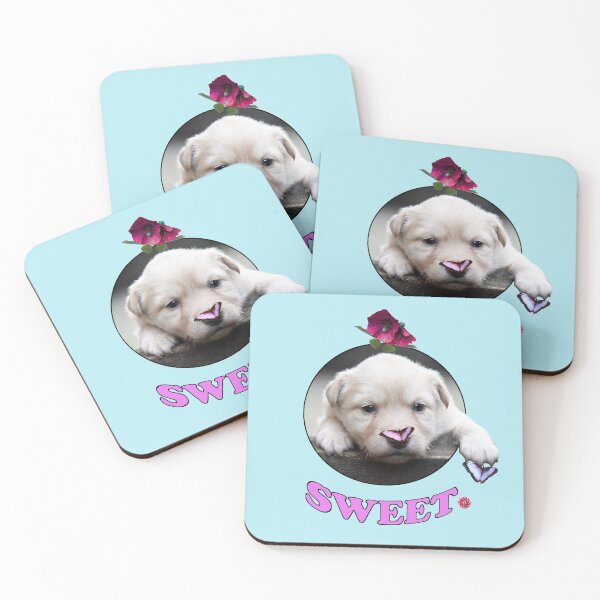 Item preview, Puppy playing with Butterflies and a Flower. With Text SWEET. designed and sold by MindTravel.
