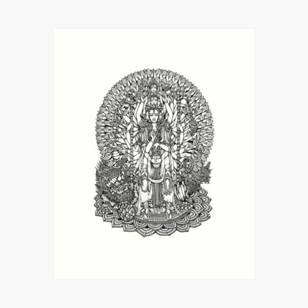 Item preview, “Bodhisattva Avalokiteshvara of Compassion Arms and the Imperial Guardian Lion”-Hand-drawn-Kent Chua designed and sold by KentChua.