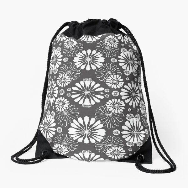 Monochrome #pattern #abstract #decoration #illustration flower art textile design vector element ornate tile textured seamless Drawstring Bag