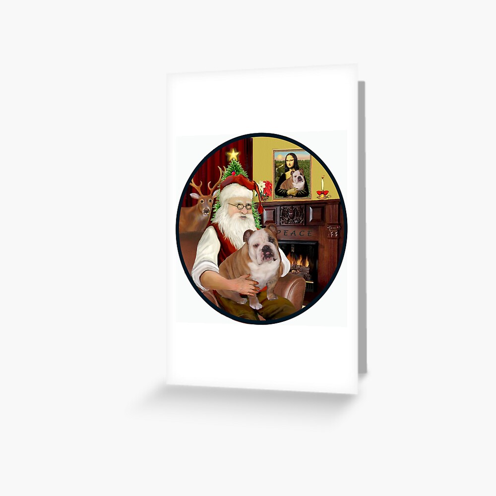 Santa at Home with His English Bulldog (brown/white) Greeting Card