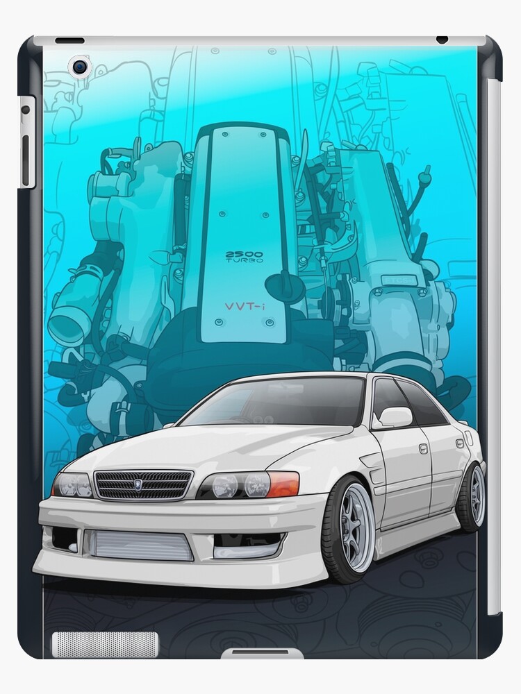 Chaser Jzx100 White With 1jz Engine Background Ipad Case Skin By Artymotive Redbubble