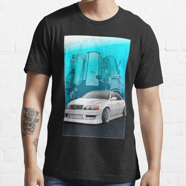 Chaser jzx100 (white) with 1jz engine background, Essential T-Shirt