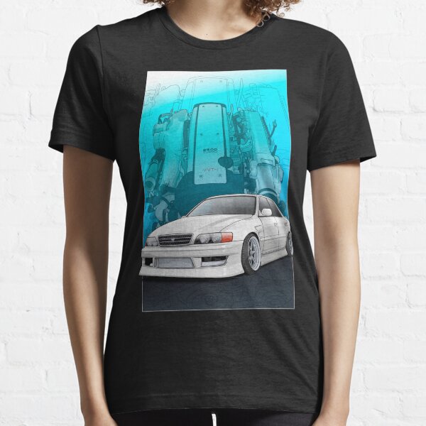 Chaser jzx100 (white) with 1jz engine background, Essential T-Shirt