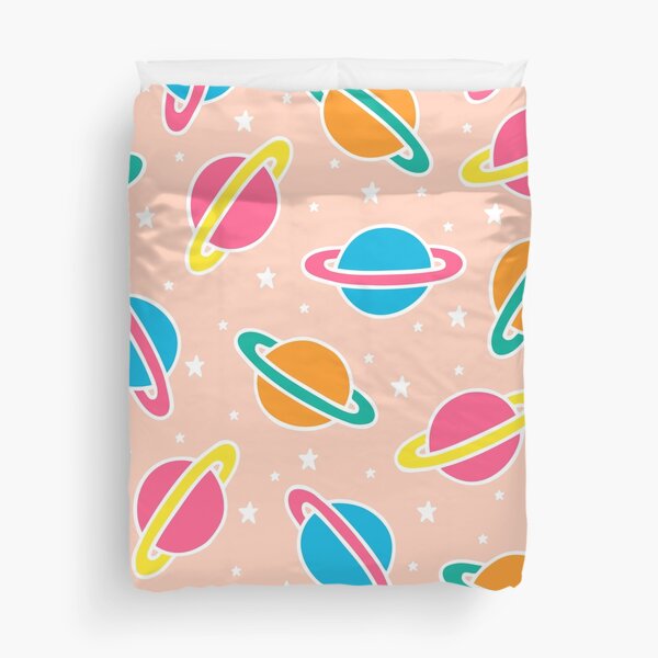 Pink Planets Pattern Duvet Cover