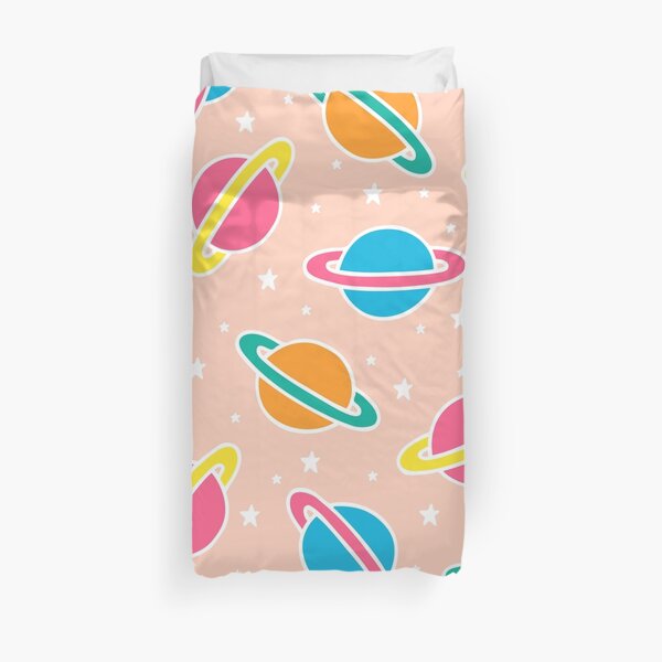 Pink Planets Pattern Duvet Cover