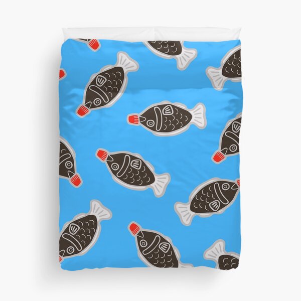 Sushi Soy Fish Pattern in Blue Duvet Cover