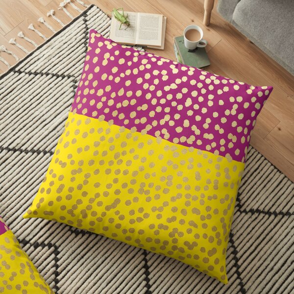 Yellow and Aubergine Gold Dot Spot Pattern Floor Pillow