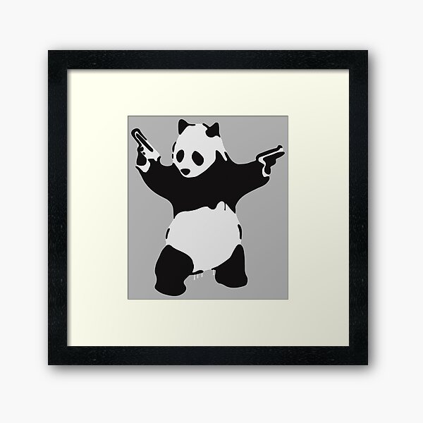 Banksy Pandamonium Armed Panda Artwork, Pandemonium Street Art, Design For Posters, Prints, Tshirts, Men, Women Framed Art Print