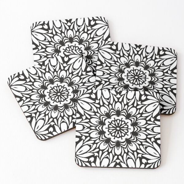 Item preview, Black & White Abstract Leafy Floral Mandala designed and sold by Mia Harper Design.