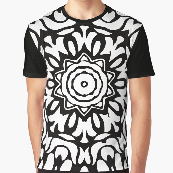 Black & White Abstract Floral Splash Mandala Graphic T-Shirt