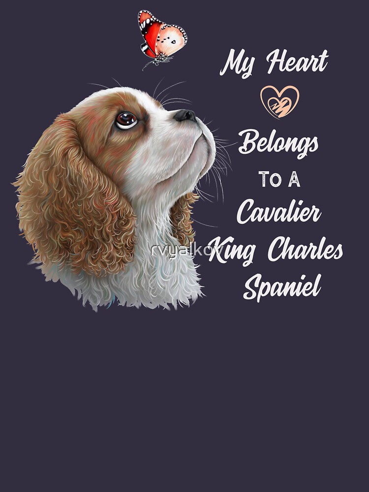 Cavalier King Charles Spaniel, King Charles Spaniel Gifts, Cavalier King Charles Spaniel Art, Blenheim Cavalier King Charles Puppy, and Butterfly by rvyalkov