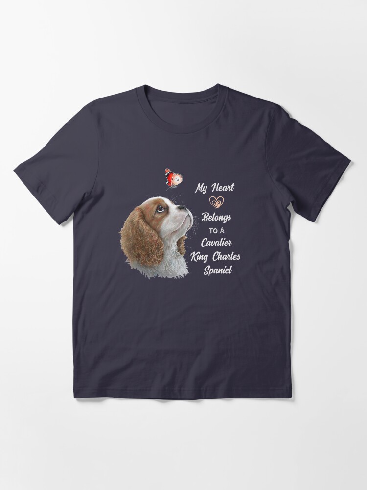 Alternate view of Cavalier King Charles Spaniel, King Charles Spaniel Gifts, Cavalier King Charles Spaniel Art, Blenheim Cavalier King Charles Puppy, and Butterfly Essential T-Shirt