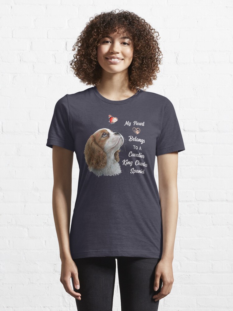 Alternate view of Cavalier King Charles Spaniel, King Charles Spaniel Gifts, Cavalier King Charles Spaniel Art, Blenheim Cavalier King Charles Puppy, and Butterfly Essential T-Shirt