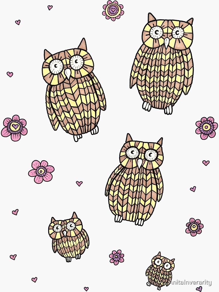 Thumbnail 3 of 3, Sticker, Owls Outing designed and sold by AnitaInverarity.