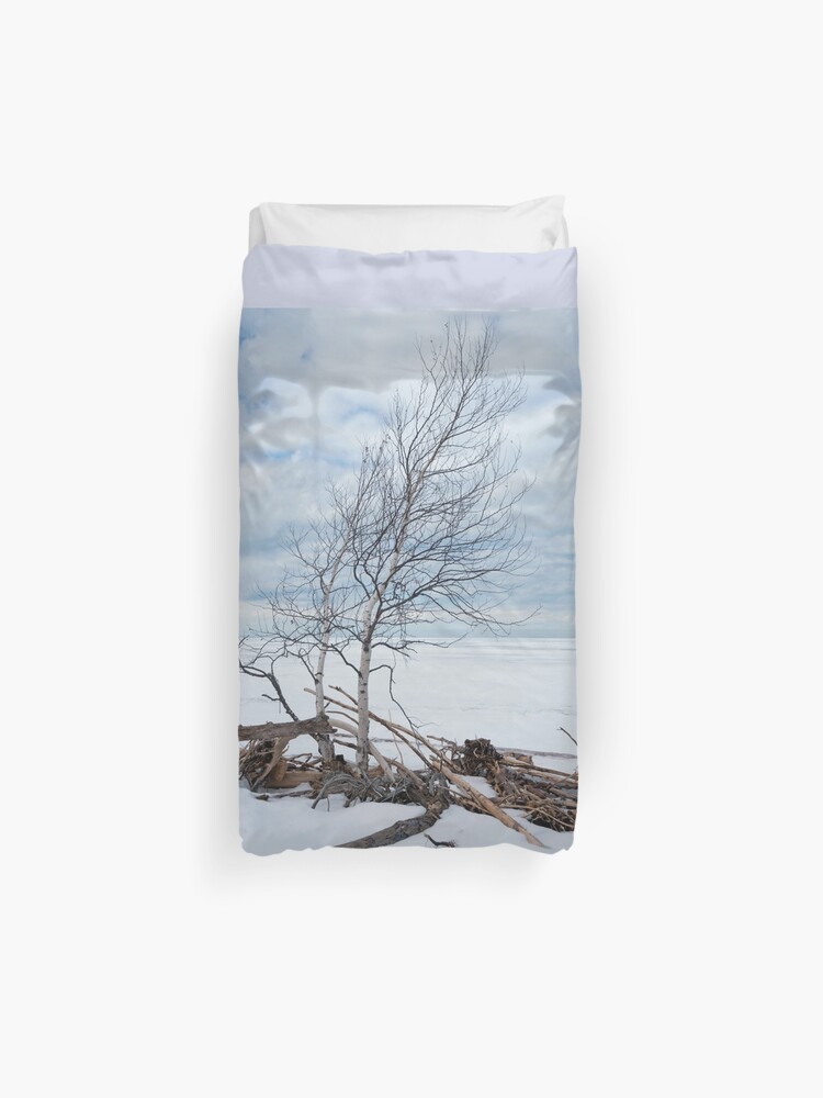 Birch Trees Leaning Into The Wind Lake Superior Duvet Cover By