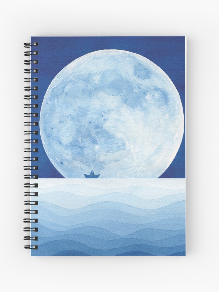 Thumbnail 1 of 3, Spiral Notebook, Full moon & paper boat designed and sold by VApinx.
