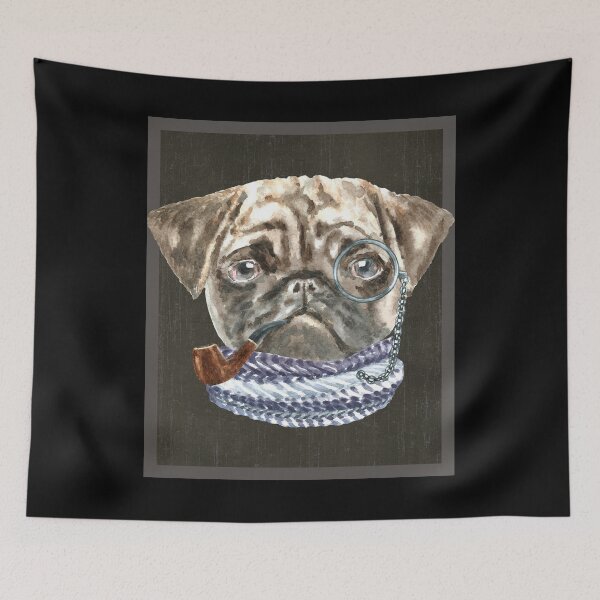 Item preview, Pug Monacle Scarf Pipe Dogs In Clothes designed and sold by Vroomie.